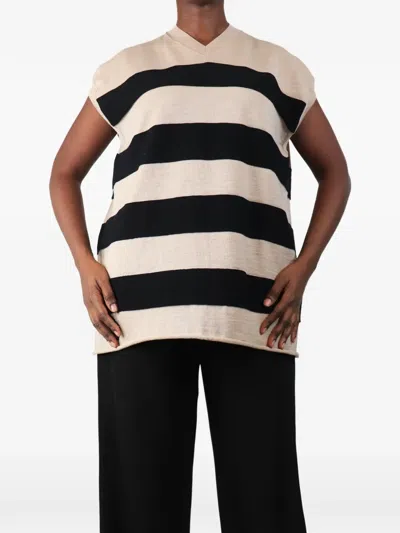 Pre-owned Sofie D'hoore Striped V-neck Sweater In Neutral