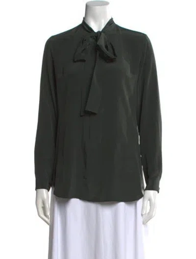 Pre-owned Sofie D'hoore Tie Neck Long Sleeve Blouse In Green