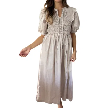 Sofie The Label Ava Pinstripe Collared Puff Sleeve Midi Dress In Beige