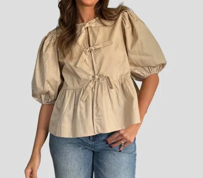 Sofie The Label Cara Cotton Poplin Tie Top In Beige