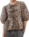Sofie The Label Cara Leopard Denim Poplin Tie Top In Brown In Brown