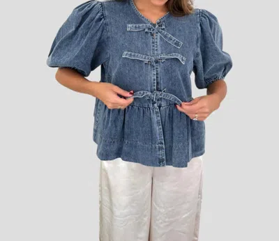 Sofie The Label Cara Medium Wash Denim Poplin Tie Top In Blue
