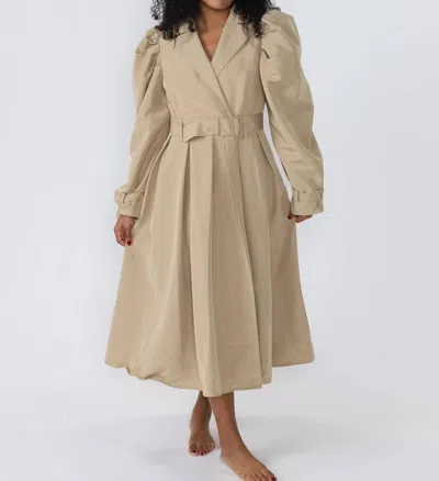 Sofie The Label Claudia Puff Sleeve Trench Midi Dress In Khaki In Green