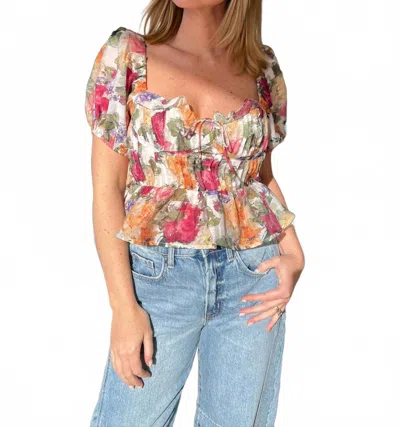 Sofie The Label Clemence Scoop Neck Puff Sleeve Top In Pink Multi