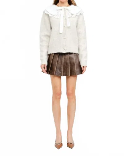 Sofie The Label Dahlia Knit Peter Pan Collar Buttoned Cardigan In Grey In White