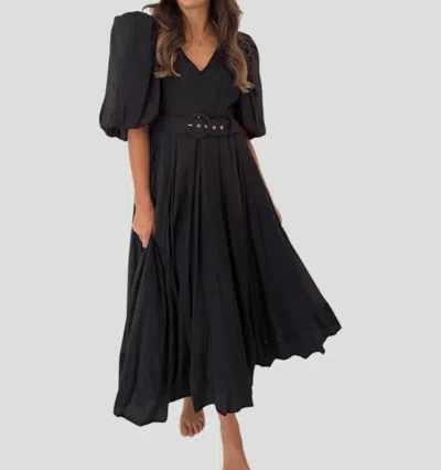 Sofie The Label Delilah Puff Sleeve Belted Midi Dress In Black