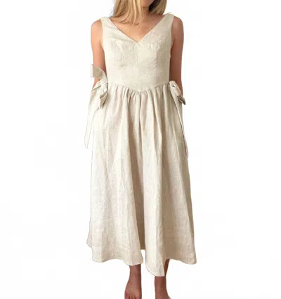 Sofie The Label Ellis Bow Waist Midi Dress In Natural Linen In Neutral