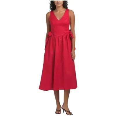Sofie The Label Ellis Bow Waist Midi Dress In Red Linen