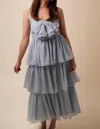 Sofie The Label Fiona Solid Tiered Bow Detail Midi Dress In Blue In Blue