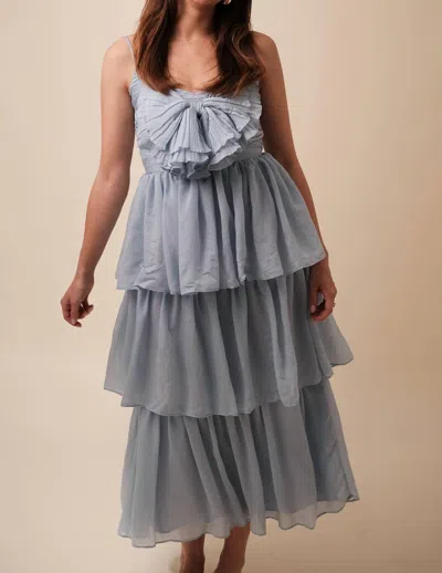 Sofie The Label Fiona Solid Tiered Bow Detail Midi Dress In Blue
