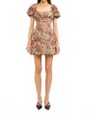 Sofie The Label Floral Jacquard Puff Sleeve Dress In Burgundy In Brown