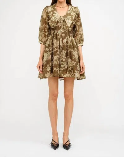 Sofie The Label Floral Ruffle Collar Mini Dress In Brown
