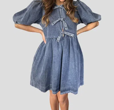 Sofie The Label Gabby Tie Top Puff Sleeve Mini Dress In Blue