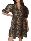 Sofie The Label Gabby Tie Top Puff Sleeve Mini Dress Leopard Denim In Brown In Brown