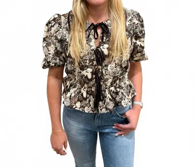 Sofie The Label Gabrie Puffed Sleeve Blouse In Brown In Multi