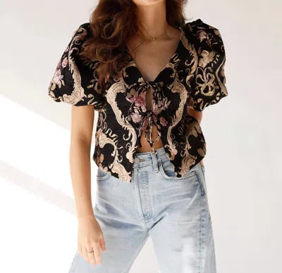 Sofie The Label Genevieve Puff Sleeve Tie-front Top In Black
