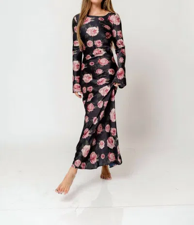 Sofie The Label Georgie Floral Satin Bias Maxi Dress In Black/mauve