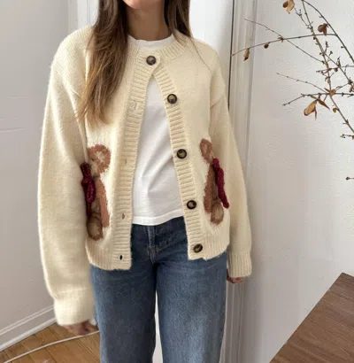 Sofie The Label Hannah Teddy Bow Buttoned Cardigan In Cream In White