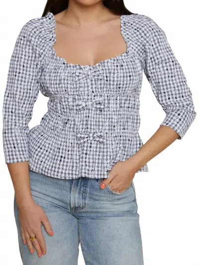 Sofie The Label Jessica Embroidered Floral Gingham Top In Black In Blue