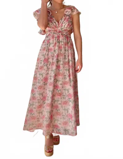 Sofie The Label Jillian Floral Lace Up Midi Dress In Pink In Animal Print