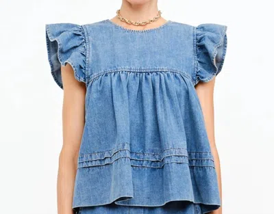 Sofie The Label Leah Babydoll Top In Denim In Blue