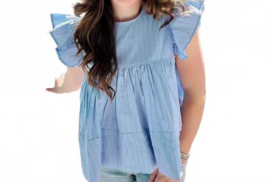 Sofie The Label Leah Ruffle Sleeve Top In Blue