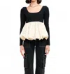 Sofie The Label Long Sleeve Peplum Top In Black/natural In Black