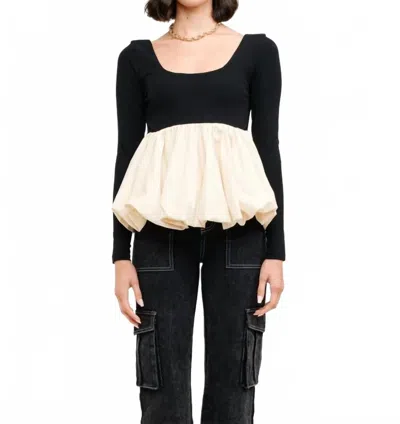 Sofie The Label Long Sleeve Peplum Top In Black/natural