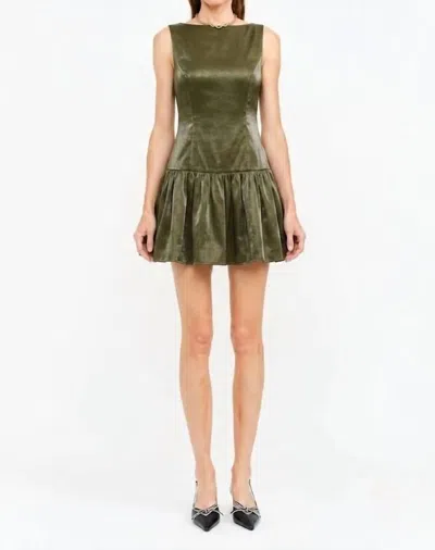 Sofie The Label Luna Satin Drop Waist Mini Dress In Olive In Green