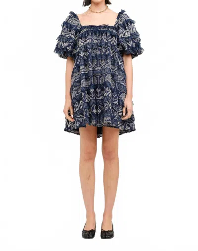 Sofie The Label Maddy Lace Eyelet Babydoll Dress In Navy In Blue