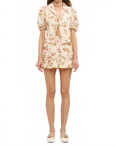 Sofie The Label Madeline Floral Tie-front Blouse In Natural In Multi
