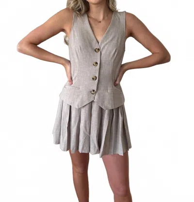 Sofie The Label Madison Pleated Drop Waist Mini Dress In Taupe Beige In Gray