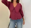 Sofie The Label Maggie Button Peasant Top In Burgundy In White