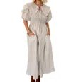 Sofie The Label Meet Me Halfway Smocked Midi Dress In Tan Striped In Multi