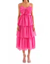 Sofie The Label Melody Pleated Bow Midi Dress In Fuchsia In Pink