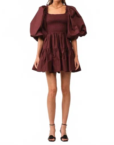 Sofie The Label Smocked Puffed Sleeve Mini Dress In Maroon In Red