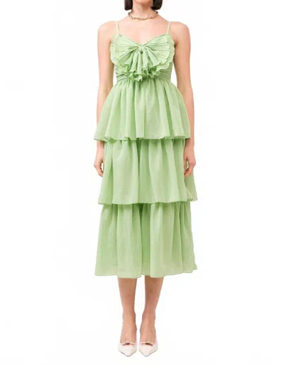 Sofie The Label Strappy Tiered With Pleated Bow Dress In Green