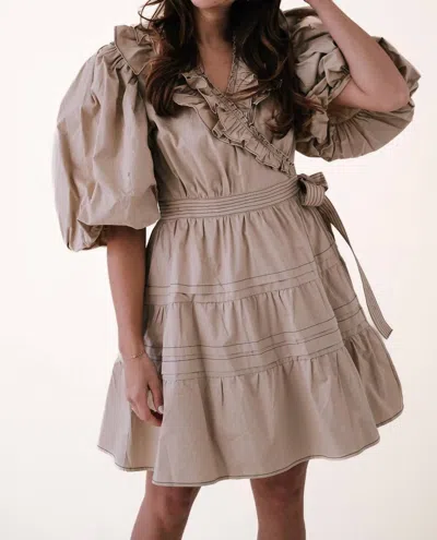 Sofie The Label Tabitha Contrast Stitch Wrap Mini Dress In Cream In White