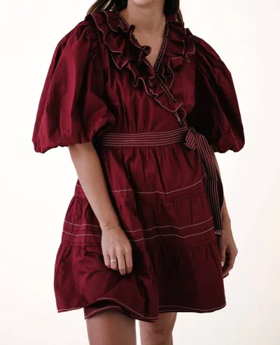 Sofie The Label Tabitha Contrast Stitch Wrap Mini Dress In Red