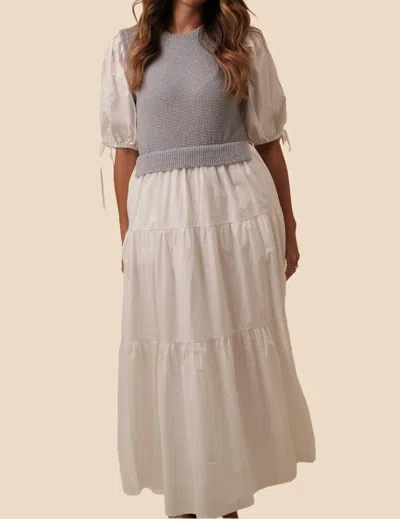 Sofie The Label Valencia Mixed Knit Tiered Maxi Dress In White/ Grey In Multi