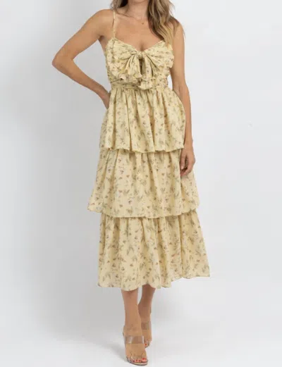 Sofie The Label Yours Truly Tiered Midi Dress In Yellow In Beige