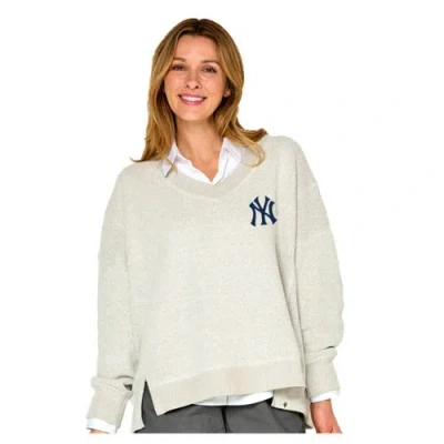 Soft As A Grape Beige New York Yankees Popcorn V-neck Sweater In White