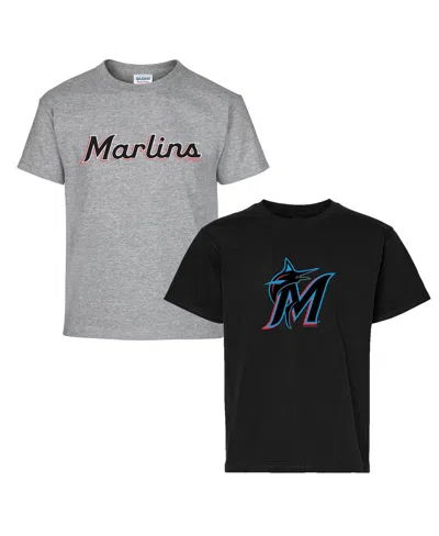 Soft As A Grape Kids' Big Boys And Girls 2-pack Black/gray Miami Marlins T-shirt Set