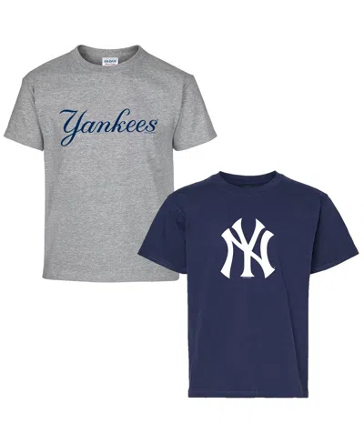 Soft As A Grape Kids' Big Boys And Girls 2-pack Navy/gray New York Yankees T-shirt Set In Blue