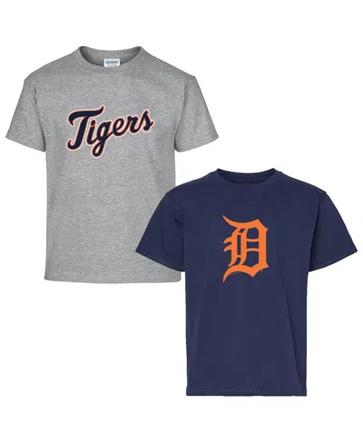 Soft As A Grape Kids' Big Boys And Girls 2-pack Navy/heather Gray Detroit Tigers T-shirt Set In Multi