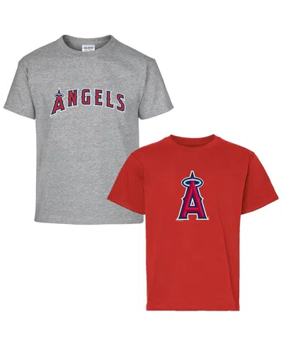 Soft As A Grape Kids' Big Boys And Girls 2-pack Red/gray Los Angeles Angels T-shirt Set
