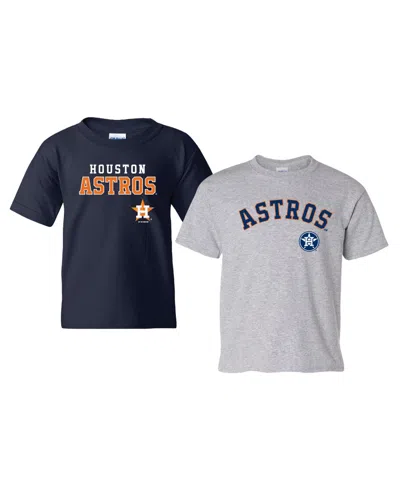 Soft As A Grape Kids' Big Boys And Girls 2-pack Navy/heather Gray Houston Astros Cooperstown T-shirt In Multi