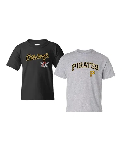 Soft As A Grape Kids' Big Boys And Girls Black/heather Gray Pittsburgh Pirates 2-pack Logo T-shirt Set