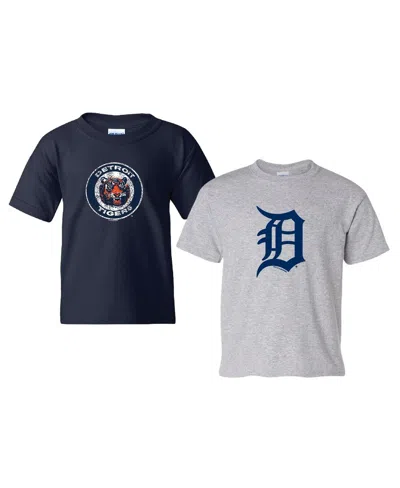 Soft As A Grape Kids' Big Boys And Girls Navy/heather Gray Detroit Tigers Cooperstown 2-pack T-shirt Set In Multi