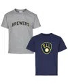 Soft As A Grape Big Boys And Girls Navy/heather Gray Milwaukee Brewers Two-pack T-shirt Set